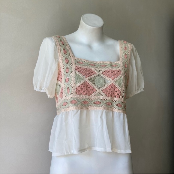 Rebellion | Crochet Sheer Fluttery Pastel Crop Tank Top - Picture 1 of 6